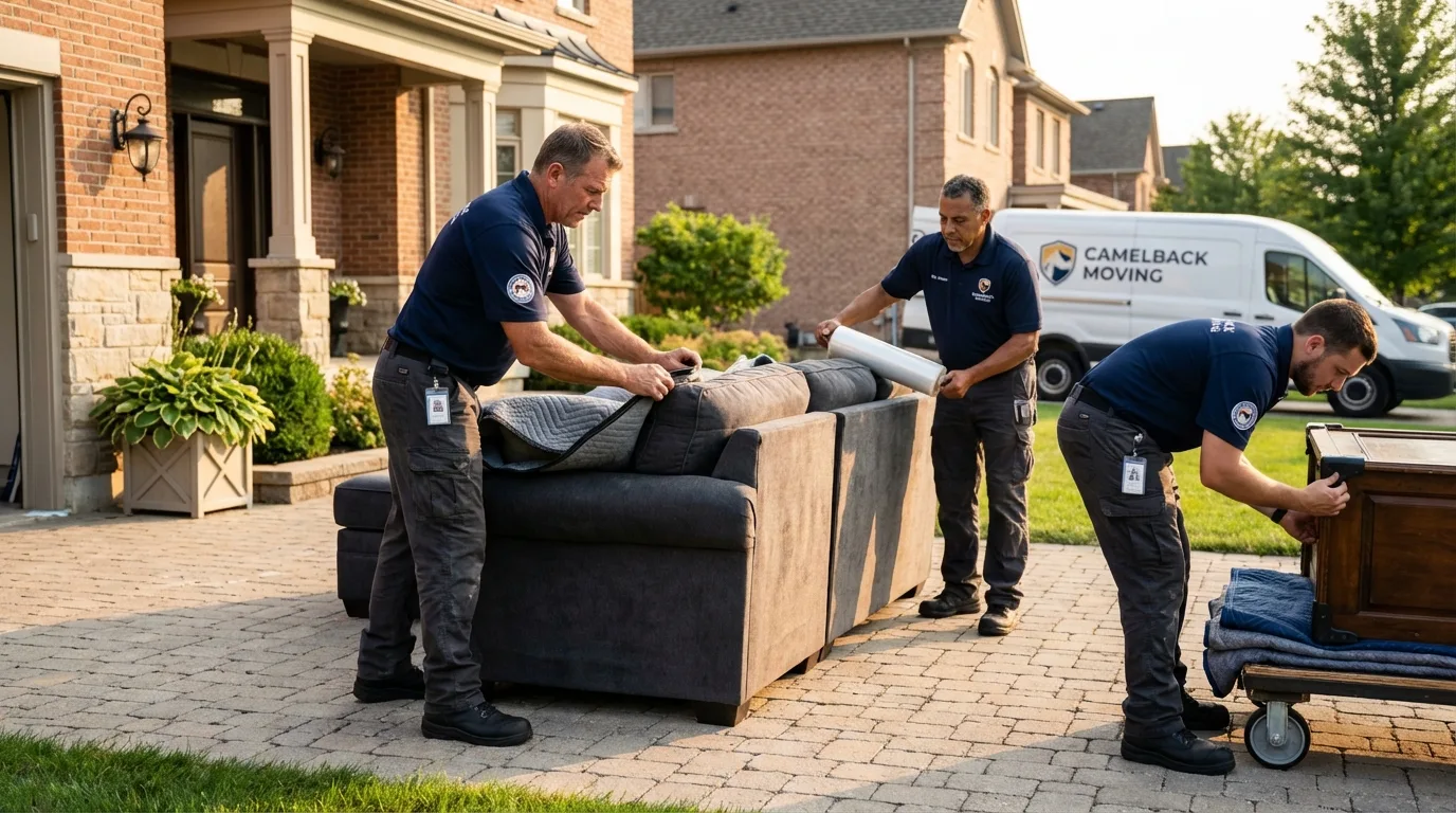 Large estate moving crew wrapping furniture in Greeley, CO